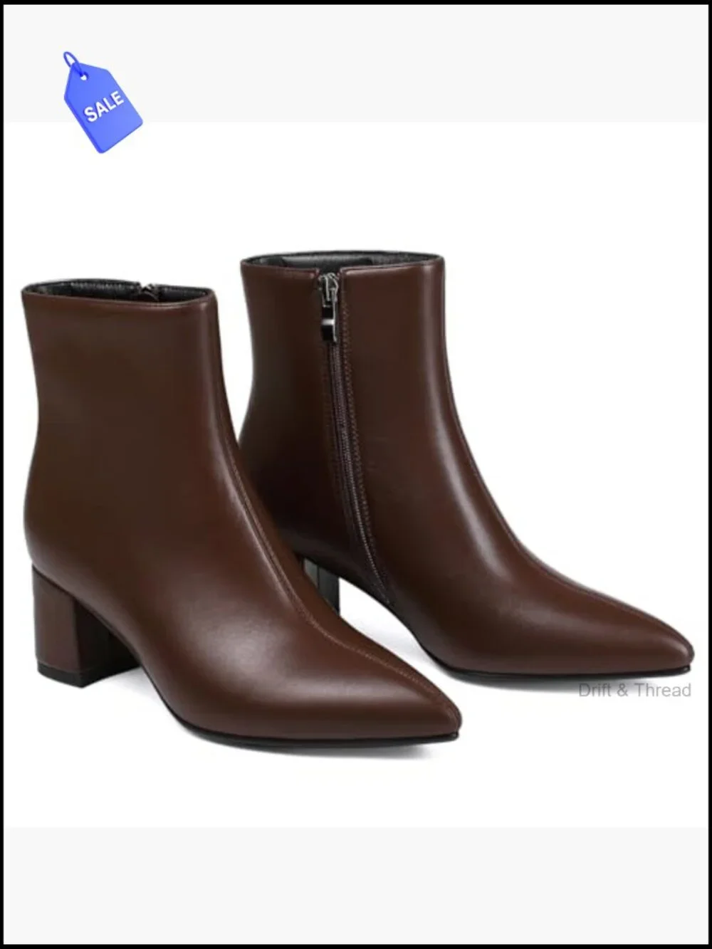Wide Fit Pointed Toe Ankle Booties with Block Heel Women's Chunky Low Heel Boot